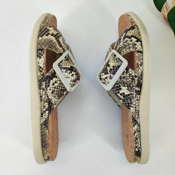 Clarks Women's JuneShell Taupe Snake Leather Slide Sandal Size 6M - Picture 5 of 9